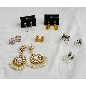 Vintage Lot of 8 Beaded Clip-On Earrings Jewelry, Flower, Dangle, Chandelier